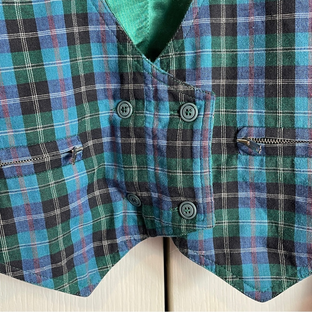 Plaid & Satin VEST Double Breasted 90s EURO